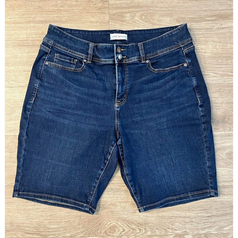 Lane Bryant Waistband High Rise Bermuda Denim Shorts Dark Blue Women 16 0085